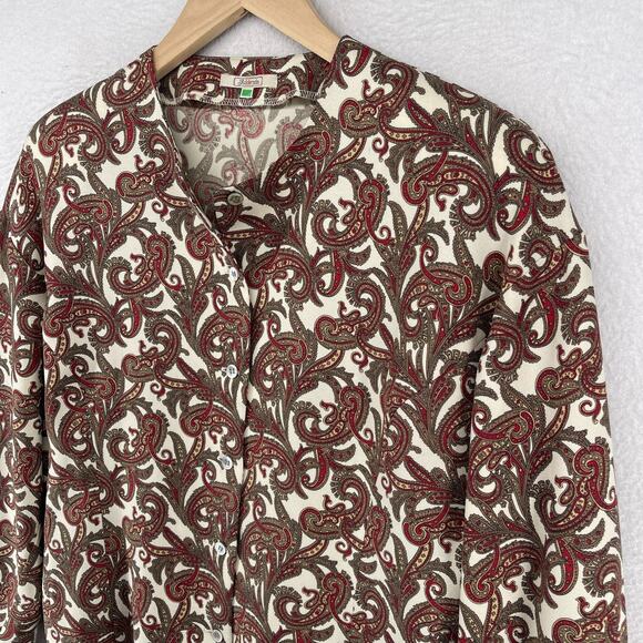 ADDENDA Top Womens M Paisley Shirt Blouse Button Front Long Sleeve Brown VTG - Picture 2 of 13